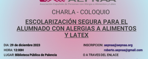 Charla y debate, sobre una escolarización segura para el alumnado con alergias alimentarias.